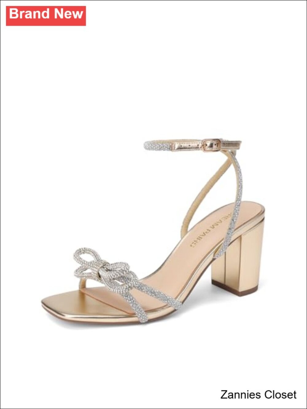 ✨ Dream Pairs Women's Ankle Strap Low Chunky Block Heel Sandals Rhinestone Bow